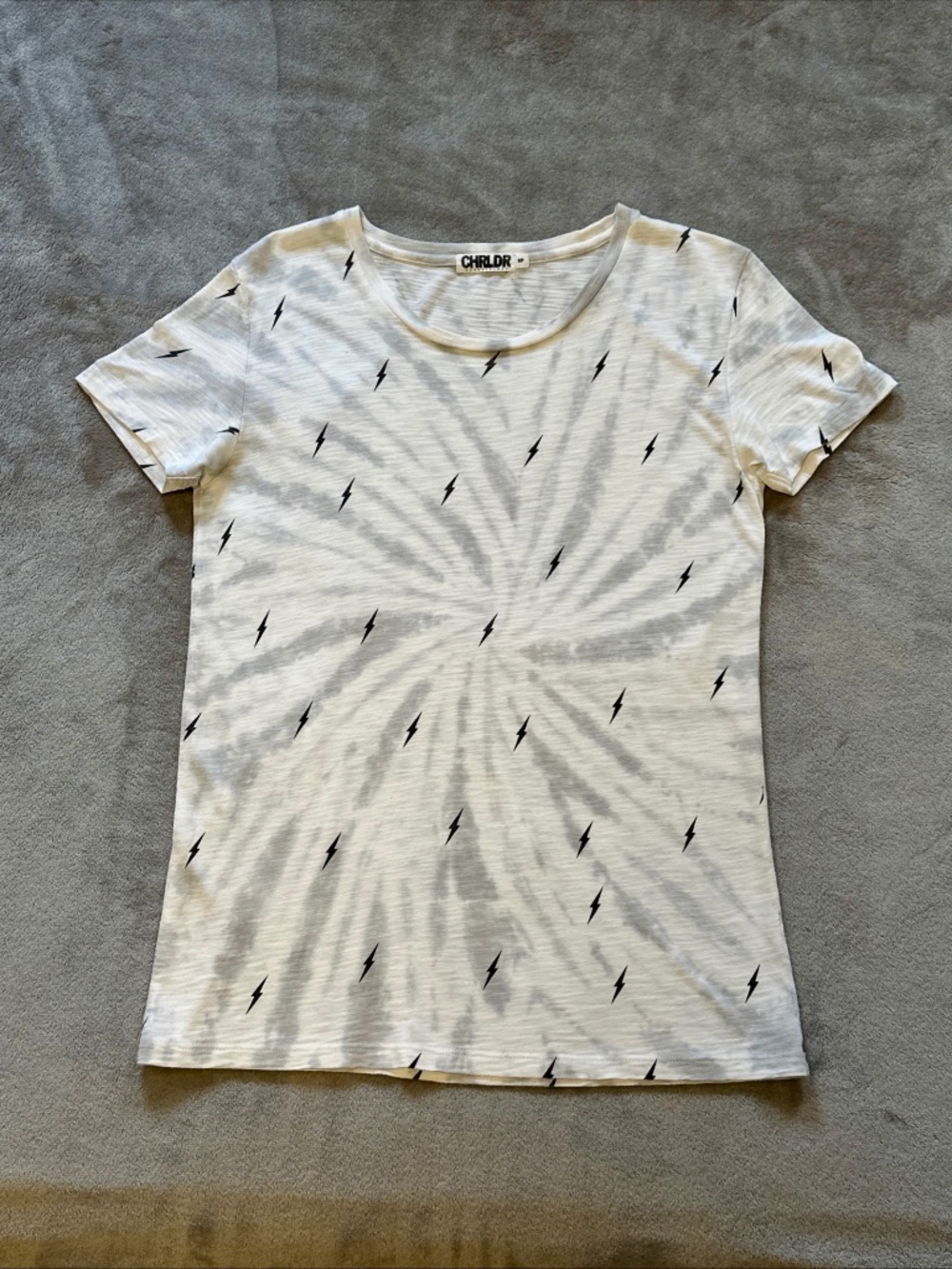 CHRLDR Lightning Bolt Cloud Tie Dye Tee Shirt Women's Small Cloud Grey White